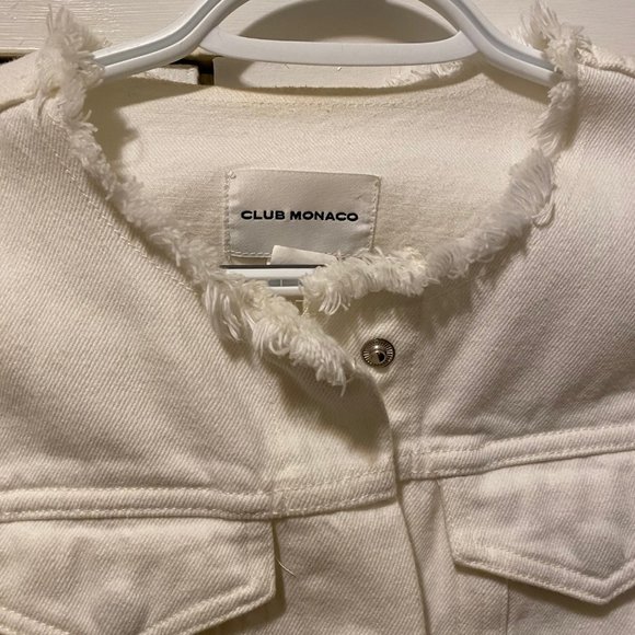 Club Monaco White Denim Frayed Jacket - Picture 11 of 12